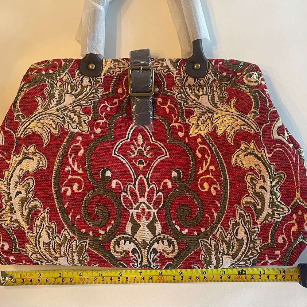 Hopeless Romantic Carpet Bag Style Red Floral Statement Tote - Picture 6 of 11